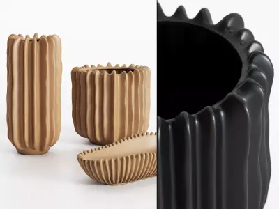 Two Wavy Shaped Vases and Decorative Bowl 3D model