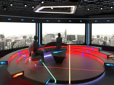 Virtual TV Studio Chat Set 2 3D model