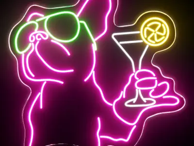 French Bulldog Cocktail Neon Sign 3D model