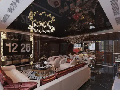 Living Room and Kitchen Interior Model Free 3D model