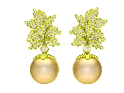 A7810 Luxury Diamond Leaf Pearl Earrings 3D Model 3D print model