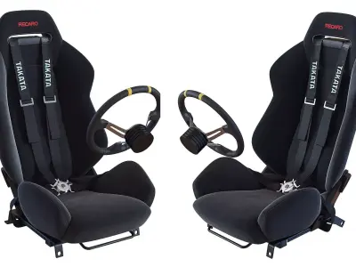 Racing seat Recaro and Wheel MOMO 3D model
