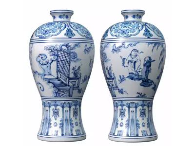 Porcelain Decorative floor Vase Urn Pot Flowerpot Chinese Style 3D model