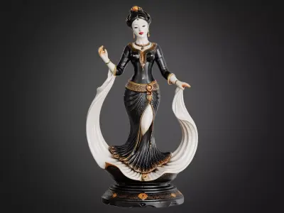 Classic Female Figurine Black Gold Sculpture 3D model
