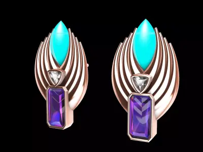trillion Emerald cut Earrings 3D print model