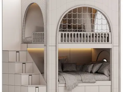Kids Two Level Bed 3D model