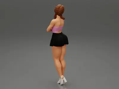 Attractive Sexy Young Woman Wearing Mini Skirt and heels 3D print model