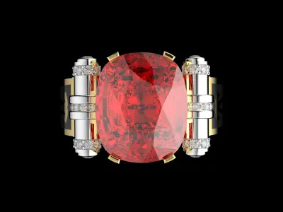 Luxury Designer Ring with Ruby and Diamonds 3D print model
