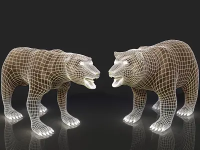 2 Bears - bony skinny starving ravenous emaciated gaunt grizzly Low-poly 3D model