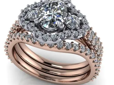 Modern Bridal Ring Oval cut center stone matching wedding band  3D print model