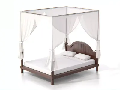 Wooden Canopy Bed Low-poly 3D model