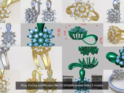 Ring  Earring and Pendant Set 3D printable model 0064 3D Model Pack