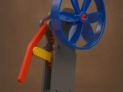 Hand Crank Gear Fan - Mechanical Kinetic Desk Toy 3D Print Model 3D print model