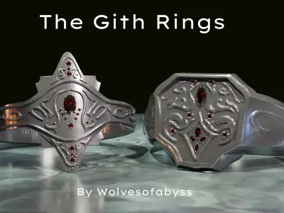 Gith Jewelry set 3D Printable rings ear cuffs necklace pendant  3D print model