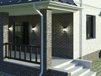 Cottage house on grassy field Low-poly 3D model