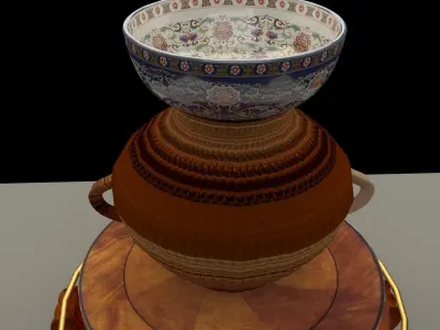 Chinese display stand with bowel and pot 3D model