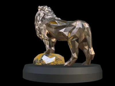 Steampunk Lion Rock Low-poly 3D model