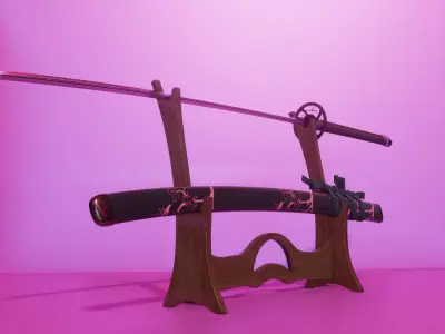 Katana Pink Ornament Sakura Display GAME READY Low-poly 3D model