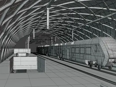 Elevated station with Hitachi HTR 412 3D model