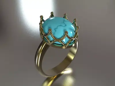 Turquoise and Gold Crown 3D Ring  model gr0171 3D print model