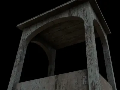 Balcony wooden small Low-poly 3D model