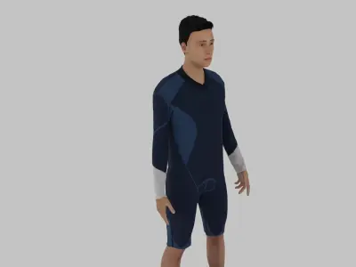 Surfer man in wetsuit on surfboard Low-poly 3D model