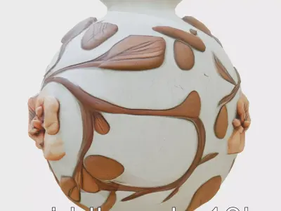 Timeless Floral Vase with Botanical Motifs Low-poly 3D model