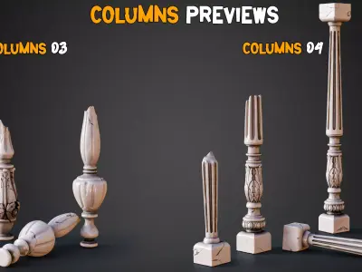 13 Game-Ready Damaged Columns and PBR Texture   Vol 02 Low-poly 3D model