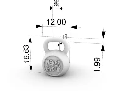 kettle bell pendant with the inscription never give up 3D print model