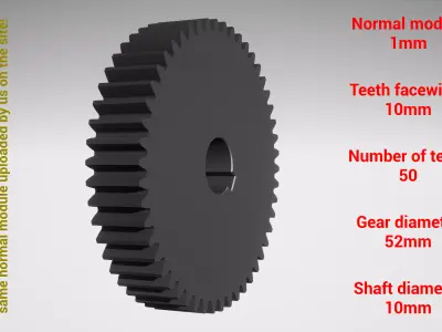Cylindrical gear - paired - z50 m1 D52 d10 3D print model