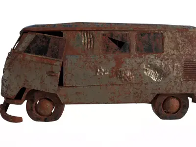Old ruined Wrecked Volkswagen Game Ready Model Low-poly 3D model Low-poly 3D model
