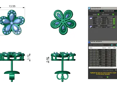 Pear Cluster Diamond Stud For Women 3D print model