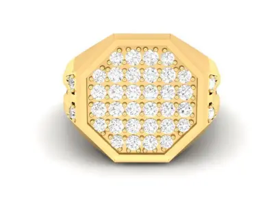 Gold Octagon Men Ring with Pave Diamond Setting 170 3D print model