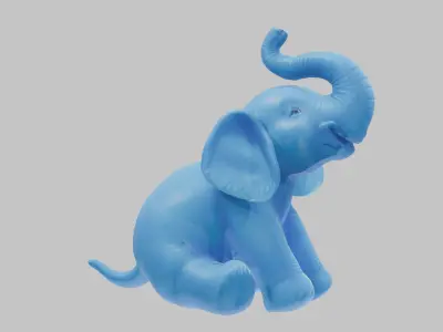 Plastic Blue baby elephant Low-poly 3D model