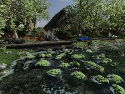 Waterfall Bridge Scene 3D model