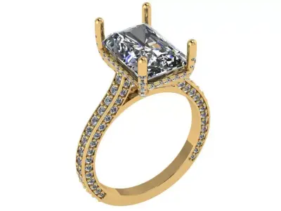 radiant  cut luxury solitare with all pave under - around  shank 3D print model