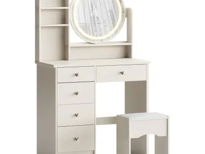 Ensemble coiffeuse avec tabouret et miroir Willodine 3D model