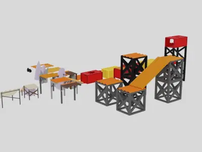 low-poly junkyard platform set Low-poly 3D model