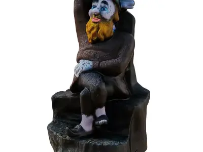 Garden Figurine Gnome Sitting On A Stump 3D model