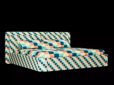 Bed with pillows and blanket 003 3D model
