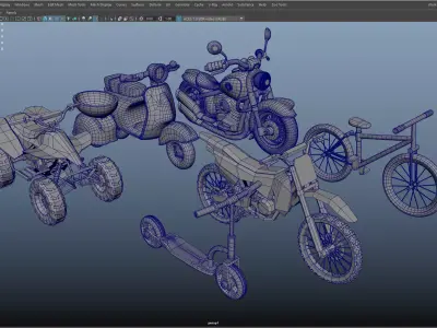 Cartoon Bike Pack - Rigged Motorbikes and Scooters Animation  Low-poly 3D model
