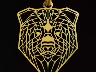 Bear Stylized Wireframe Pendant Amulet Necklace 3D print model
