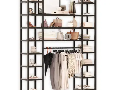 Wardrobe with clothes 2 beige rack for a clothing store 3D model