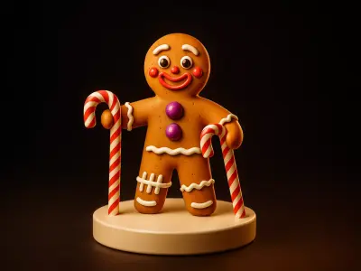 Gingerbread Man Figurine Candy Canes Festive Christmas Holiday  3D print model
