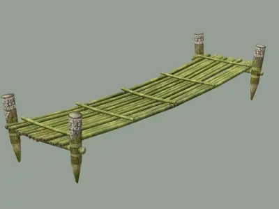 Wooden Medieval Bamboo Bridge 01 Low Poly 3D Model Low-poly 3D model