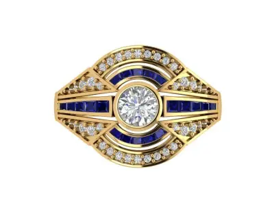 Solitaire Engagement Art Deco Ring 3D print model