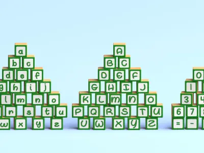 Wooden Blocks - Alphabet and Numbers - Unreal Engine Low-poly 3D model