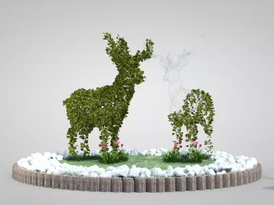 Garden With Deer Topiary 3D model