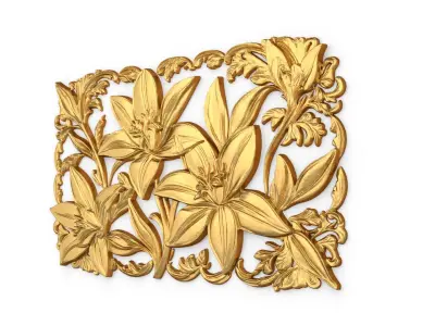 mural flowers decor set wall panel 01 3D model