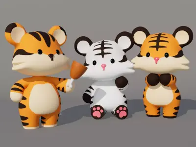 Rigged Cartoon Tiger Low-poly 3D model